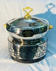 Round Brass Chafer Food <b>Warmer</b> with Lid Gold Color Fuel Powered for Banquet Use - Indian Home Crafts - Product Image 5