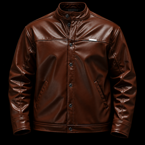 Veste en cuir véritable marron pour homme, col montant classique, boutonnée, décontractée, pour l'hiver, de qualité supérieure, élégante et tendance - Product Image 2