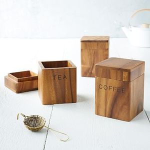 Wooden Square Tea Coffee <b>Sugar</b> Storage Canister Wooden Lid Handmade Natural Wood Eco-Friendly Classic Food Storage Container - Product Image 1