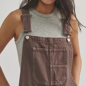 Custom Logo <b>Women's</b> Washed Solid Color Denim <b>Dungarees</b> Wide Leg Bib Overall Casual Loose Fit Jeans Jumpsuit - Product Image 4