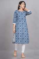 Kurti Largo de Algodón con Estampado Floral para Mujer, Ropa Étnica, Mangas 3/4, Informal, Festiva, Transpirable, Ecológica, India