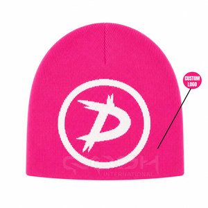 Cosh International Pink Beanie Hat With Custom Logo Embroidery Unisex Adult Winter Knit Cap Casual <b>Style</b> <b>Head</b> Circumference - Product Image 1