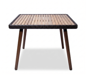 Mesa de centro cuadrada moderna de mimbre y ratán con superficie de madera de teca, impermeable, para exteriores, para patio, jardín, cafetería, hotel - Product Image 2