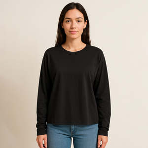 Camisetas de Manga Larga de Forro Polar para Mujer, Tallas Grandes, Ropa Casual Ligera y Transpirable, 100% Algodón Ecológico, Antiarrugas, ODM Rápido - Product Image 4