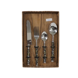 HHO Luxury Stainless Steel Cutlery Set Hotels Weddings Custom Logo Shiny <b>Mirror</b> Finish Simple Design Spoon Type Wooden Handle - Product Image 1