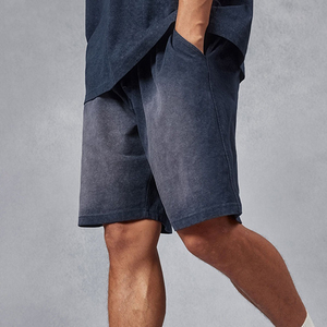 Shorts de jogging pour hommes en coton délavé à l'acide, en molleton bouclette à ourlet brut, style streetwear vintage, respirant et antibactérien, très demandés - Product Image 5