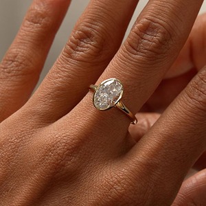 IGI Certified Elegant Design 2 Carat Oval Brilliant Cut Lab Grown Diamond Solitaire Engagement <b>Ring</b> Bezel <b>Set</b> 14K <b>Gold</b> - Product Image 4