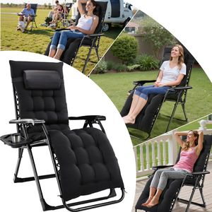Chaise longue de camping inclinable zéro gravité avec porte-gobelets, plateaux et coussin amovible pour usage intérieur et extérieur - Product Image 6