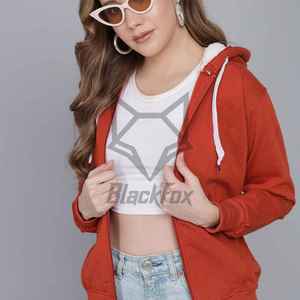 Women's 100% Cotton Fleece Pullover Hoodie with Full-<b>Zip</b> Front Logo Eco-Friendly & Breathable Winter Casual Wear - Product Image 2