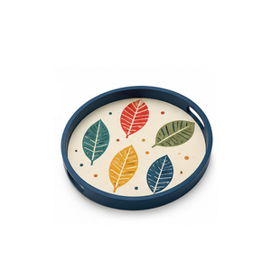 Plateau de service Concept Home, motif de feuilles colorées, fond crème, poignée décorative, usage résidentiel, écologique, incassable - Product Image 1
