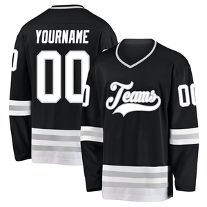 Maillot de hockey sur glace personnalisé pour hommes, manches courtes, col baseball, logo des équipes, impression par transfert thermique, polyester, évacuation de l'humidité, 3D - Product Image 2