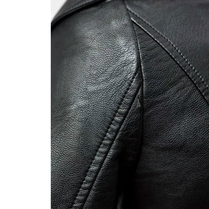 Chaqueta de Motociclista de Cuero Genuino Negro para Mujer, de Buena Calidad, con Cuello Camisero y Cierre de Cremallera - Product Image 5