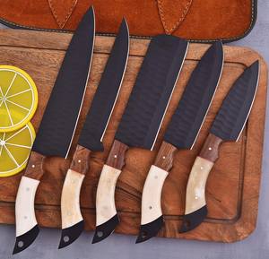 Juego de Cuchillos de Chef con Recubrimiento en Polvo y Mangos de Hueso y Madera de Palisandro, Juego de Cinco Cuchillos de Cocina Profesionales Hechos a Mano Personalizados OEM - Product Image 1