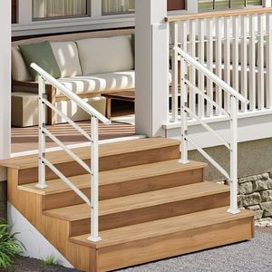 Transitional White Wrought Iron Handrail with Installation Kit Outdoor Handrails for 1-3 <b>Steps</b> - Product Image 4