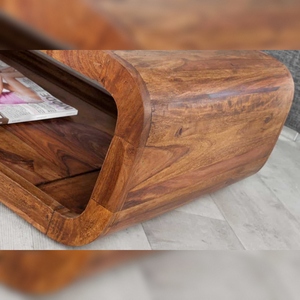 Vandana Modern Aspect <b>coffee</b> <b>table</b> <b>CURVED</b> 100cm brown Sheesham stone finish TV lowboard storage space - Product Image 3