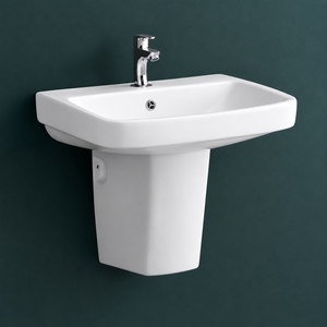 Juego de Lavabo Rectangular Adel con Pedestal, Grifo Cromado de un Solo Orificio, Diseño Minimalista, Lavabo de Cerámica, Manija de Palanca, Garantía de 5 Años - Product Image 3