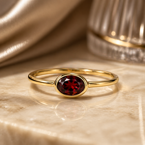Women's 18K Solid Gold Plated Sterling <b>Silver</b> <b>Garnet</b> <b>Ring</b> Oval Cut Bezel Setting Minimalist Gemstone <b>Ring</b> Everyday Wear - Product Image 3