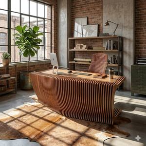 Conjunto de Escritorio y Silla Ejecutiva Moderna, Impermeable, Ecológica, con Superficie de Madera con Diseño 3D, para Sala de Estar - Product Image 5