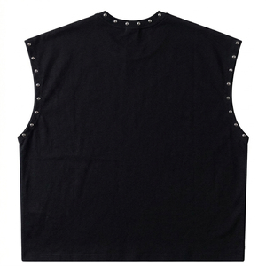 Débardeur en coton épais personnalisé avec motif œil cosmique clouté, délavé vintage, épaules tombantes, sans manches, style streetwear - Product Image 2