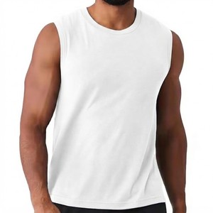 Wholesale <b>Men's</b> <b>White</b> Sleeveless Crew Neck Tank Top Polyester Breathable Front Logo Casual Gym Training Athletic Summer <b>Vest</b> - Product Image 4