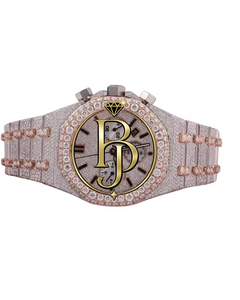 Montre-bracelet de luxe Briva en acier inoxydable avec quartz, boîtier argent/or rose, chronographe, sous-cadrans, index en forme de bâtonnets, date, verre, étanchéité 10 bars - Product Image 1