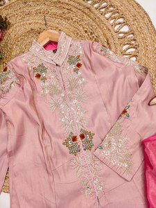 New pink Fusion <b>Dress</b> Indian Pakistani Traditional Punjabi Style Palazzo Blouse <b>Shrug</b> set Indo Western <b>Dress</b> Indo Western - Product Image 3