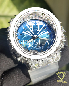 Iced Out VVS Moissanite <b>Diamond</b> Thorn Bezel <b>Watch</b> in 925 Sterling Silver with Blue Dial for Men - Product Image 4