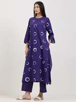 Robe longue violette à col rond avec manches trois quarts, coupe ample, tenue décontractée pour tous les jours, motif à pois dessiné à la main, tissu en viscose tissé