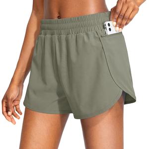 Pantalones cortos deportivos de algodón de cintura alta personalizados para mujer, transpirables, cómodos, cintura elástica, bolsillo, lavado en caliente para entrenamiento de correr - Product Image 1