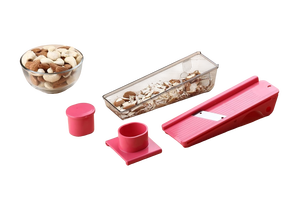 Coupe-noix manuel avec récipient, ensemble de 4 pièces, outil râpeur en plastique rouge pour amandes, noix de cajou, lame en acier inoxydable - Product Image 2