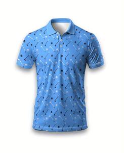 Camiseta de Golf de Manga Corta Azul para Hombre, con Estampado de Club de Golf, Absorbente de Humedad, con Diseño de Puntos, Transpirable, de Algodón Tejido, Corte Regular - Product Image 3