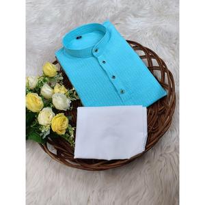 TENDENCIA SEDA JACQUARD KURTA CON PAYJAMA TRAJE TRADICIONAL SKY - Product Image 1