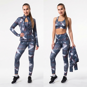 Ensemble de yoga imprimé 3 pièces pour femme : veste d'entraînement, brassière de sport dos nageur et leggings de compression taille haute respirants - Product Image 1