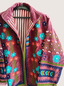 Chaqueta de Invierno Bohemia Bordada de Algodón Ecológico para Mujer, Talla Grande, con Estampado Floral, Frente Abierto, Casual, Manga Larga, Cuello Redondo - Product Image 5