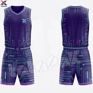 Ensemble de maillots de basket en gros directement de l'usine, col en V, sans manches, imprimé géométrique, en polyester anti-humidité, vêtements de sport unisexes - Product Image 2