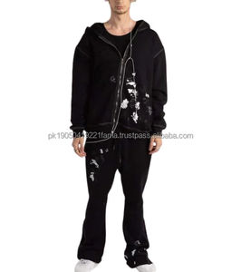 Survêtement oversize en molleton 100 % coton avec appliques brodées et fermeture éclair, style streetwear, effet délavé, collection 2026 - Product Image 5