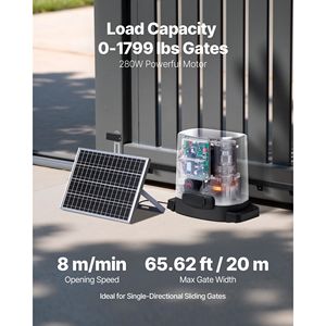 Apriporta Elettrico Solare da 280W per Cancelli Scorrevoli fino a 20m (1799 libbre) con Motore a Ingranaggi e Binario in Alluminio - Product Image 2