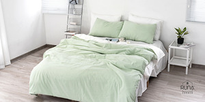 Premium Hotel <b>Bedding</b> High-Quality Cotton Washed Soft Breathable 3 PCS <b>Bedding</b> <b>Set</b> Young Rice Color Custom Size Color Pillow - Product Image 1