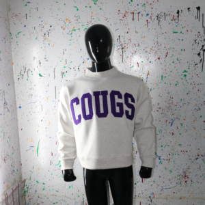 Sudadera COUGS ASH GREY con cuello alto, 100% bordado con apliques morados, cuello ancho, CLUSH INDUSTRIES - Product Image 1