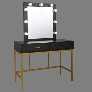 Black Steel Frame <b>Dressing</b> <b>Table</b> with Single Mirror 2 Drawers Light Bulbs-Makeup <b>Vanities</b> - Product Image 6