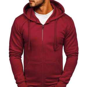 Sudadera con capucha de lana y algodón para hombre, ropa de calle de invierno, logotipo personalizado, Color sólido con cremallera, estampado Digital, técnica de tinte, cuello con capucha - Product Image 3