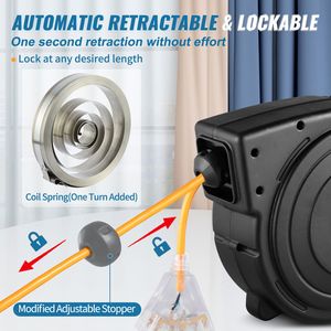 Cavo di Alimentazione Resistente 12AWG/3C SJTOW 45FT Nero con Avvolgitore Retrattile, Testato Secondo Standard, Tensione Nominale 250V, Corrente Nominale 15A - Product Image 4
