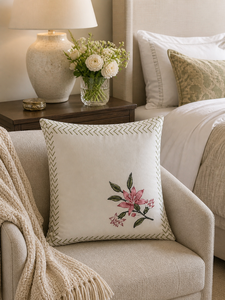 Minimal Pink Flower Cotton Cushion Cover Hand <b>Block</b> Style Decorative Throw Pillow Cover for Sofa Couch - Product Image 4