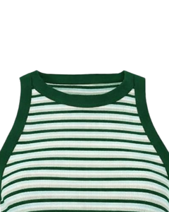 Camiseta sin mangas verde y blanca a rayas para mujer, de algodón acanalado, sin mangas, informal, de verano, ajustada, tipo chaleco, fabricante y proveedor OEM - Product Image 4