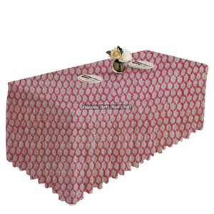 Cotton Block Print Pleated Tablecloth Rectangle Pleated <b>Table</b> Cloths Bohemian Dinner <b>Table</b> <b>Cover</b> Home Decor Wedding Party - Product Image 3