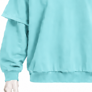 Sweat à capuche Aqua double couche, coupe oversize, manches superposées, pull décontracté à épaules tombantes, style streetwear vintage - Product Image 5
