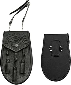 Custom Made Leather Scottish Leather Sporran for Kilt – Traditional Dress Sporran with <b>Button</b> or Thistle <b>Badge</b> – Black | Brown - Product Image 1