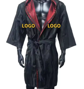HAWK SPORTS INDUSTRIES Robe de boxe en polyester noir avec bordure argentée, tenue d'entraînement durable pour les arts martiaux, toutes saisons - Product Image 4