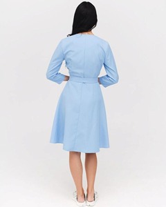 Vestido de Enfermería Azul Claro Estilo Cruzado, Uniforme Médico Profesional con Cinturón, Uniforme Médico Femenino - Product Image 5
