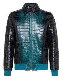 Chaqueta Bomber para Hombre con Estampado de Cocodrilo Degradado, Cuello Camisero, Cierre Frontal con Cremallera, Corte Ajustado Informal, Impermeable para Otoño - Product Image 5